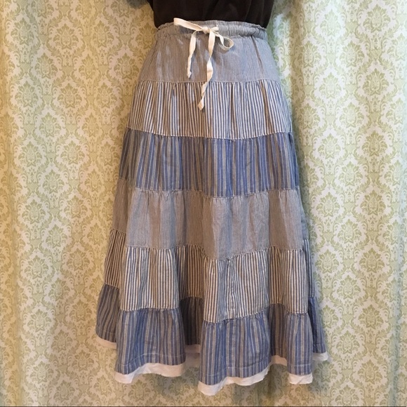 Sundance Dresses & Skirts - Sundance tiered skirt size xs blue & white , farmhouse, shabby chic look, cotton